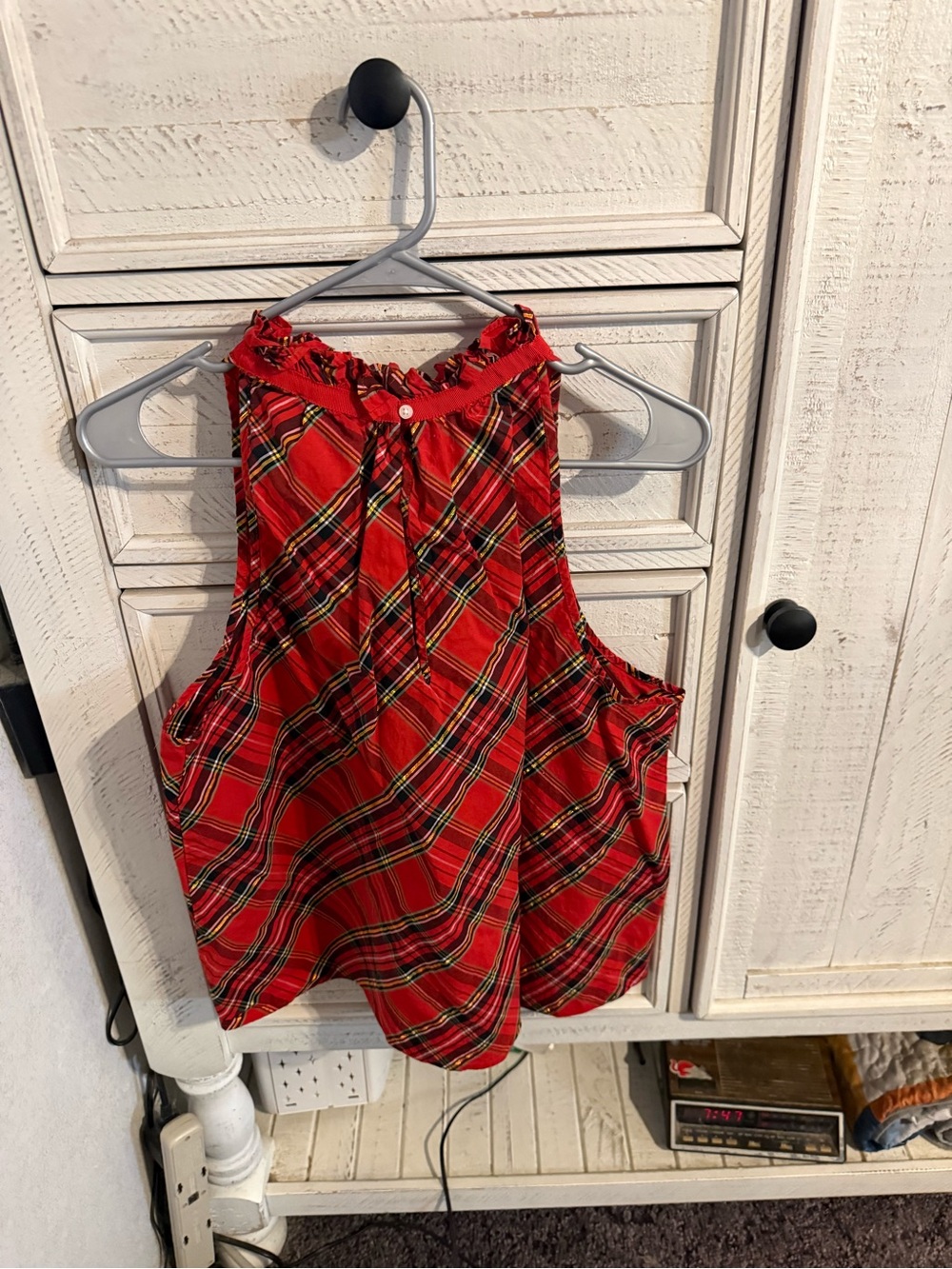 J. Crew Red Plaid Sleeveless Ruffled Neck Blouse - Picture 4 of 4